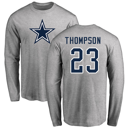 Men Dallas Cowboys Ash Darian Thompson Name and Number Logo #23 Long Sleeve Nike NFL T Shirt
